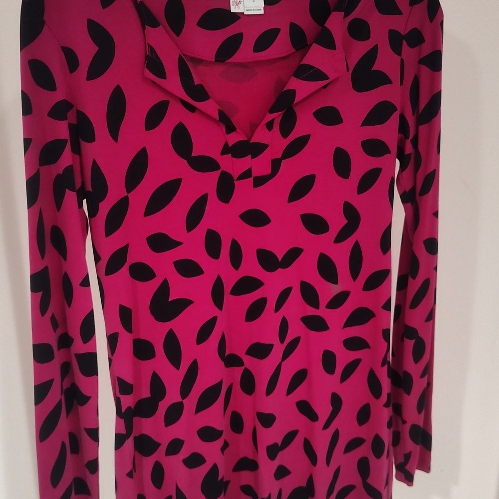 Diane Von Furstenberg Pink and Black Leaf Blouse